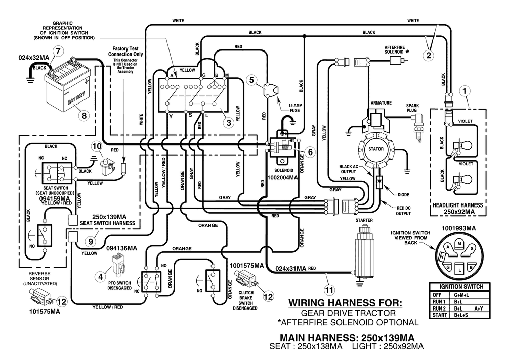 Electrical System Diagram and Parts List for 7800295-405012X108 2008 Briggs and Stratton Lawn Tractor